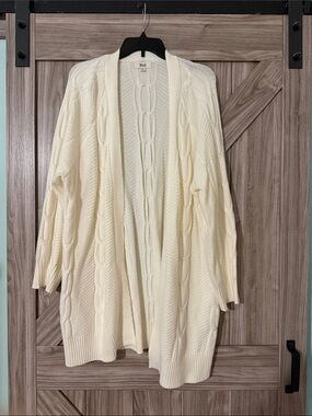 Open-Front Cable Cardigan Sweater in Cream by